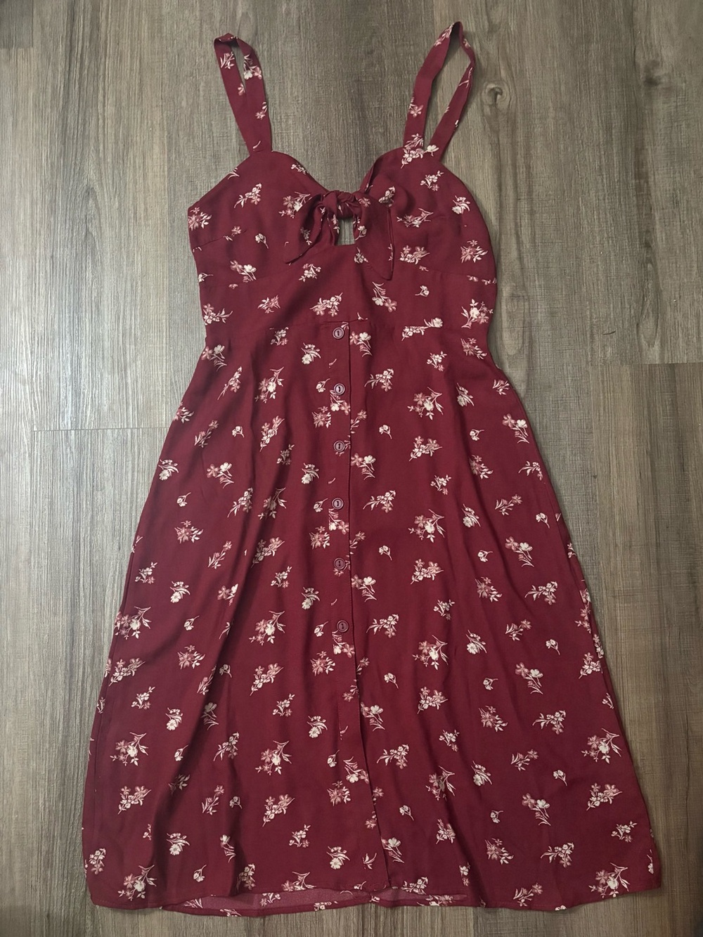 Women’s Burgundy Floral Sundress with Tie Front